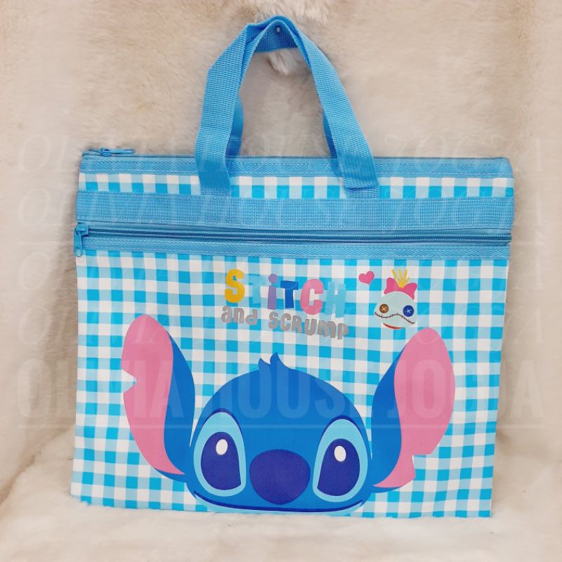 Tas Tenteng Stitch Biru Kotak Kotak Tas Dokumen Stitch Tas Les Stitch Biru