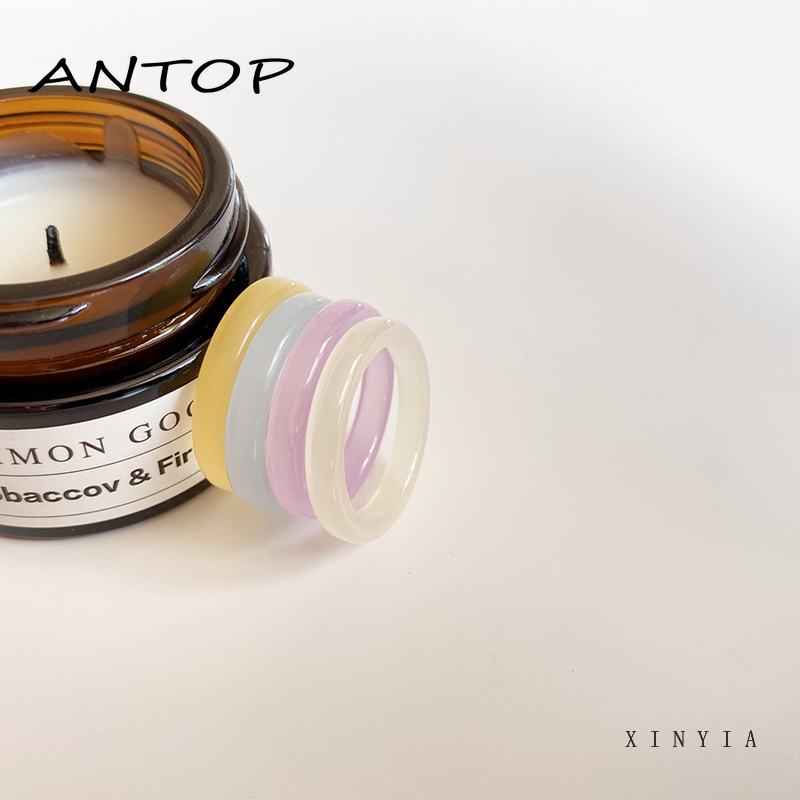 Crystal Resin Cincin Set Candy Colors Acrylic Vintage Finger Akrilik Rings Jewelry Aksesoris Perhiasan ANTOP