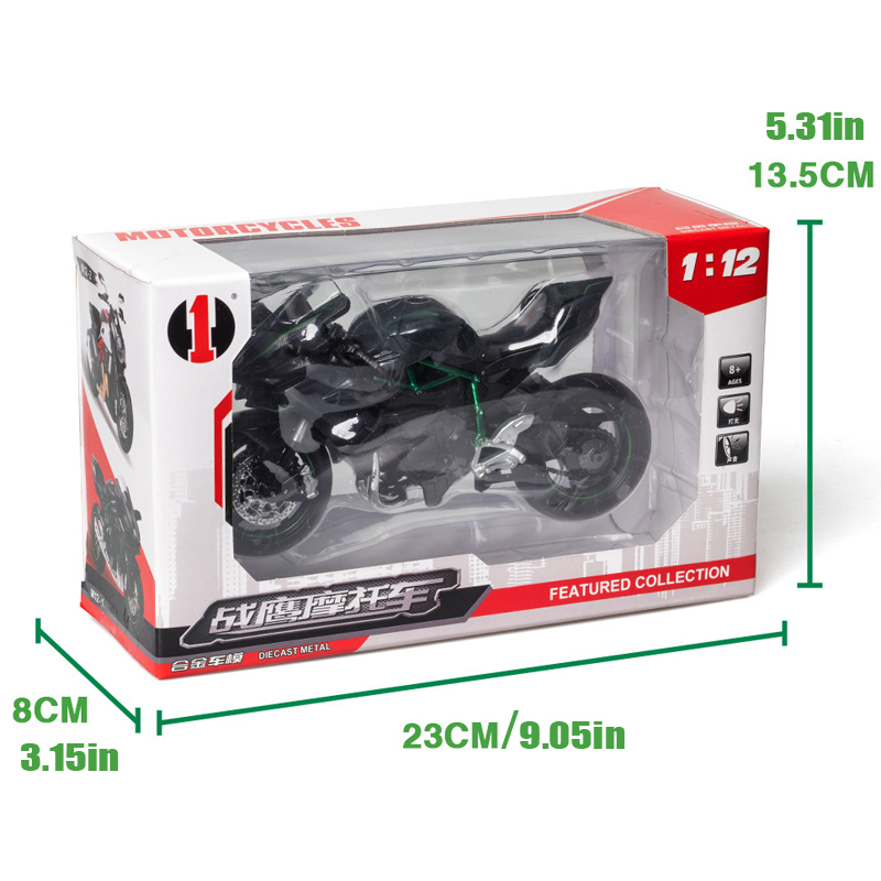 Miniatur Diecast Motor Kawasaki Ninja H2R H2R Skala 1 / 12 Bahan Alloy Warna Hitam Untuk Koleksi