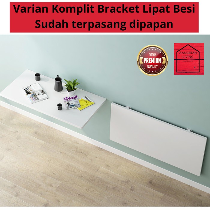 Meja Lipat Dinding 80x40 dan 60x40 Cm Siku Per Engsel Ambalan Rak Kayu Melayang Putih Sudut Besi Sta