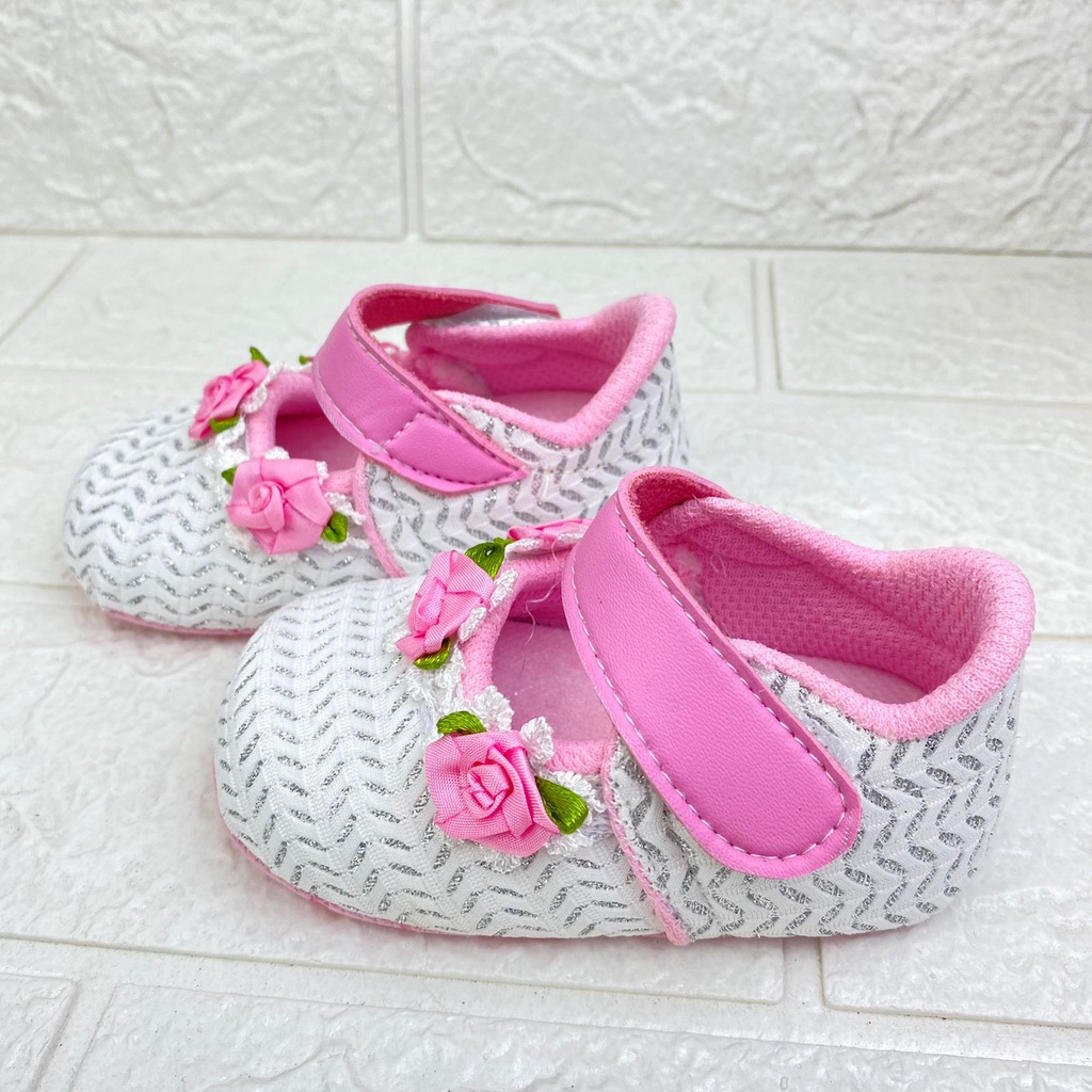 [TAMAN SEPATUKU] SEPATU TRENDY MURAH PREWALKER BABY BAYI ANAK PEREMPUAN PAYET BUNGA 0-12 BULAN XPX01