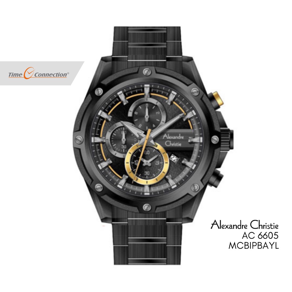 Alexandre Christie AC 6605 MCBIPBAYL Hitam Kuning Original / Jam Tangan Pria Rantai / Black Stainles
