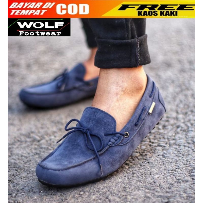 ZAPATO NAVY |WOLF x COZY| Sepatu Kasual Pria Kantor Kerja Loafers Kulit Suede Sepatu Simpel Keren