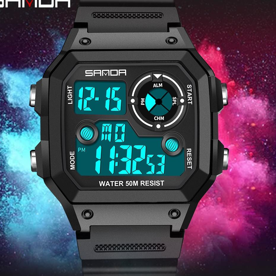 Diskon Terviral 【COD】Sanda JamTangan Pria Multifungsi 418 sport digital Pria LED Anti air