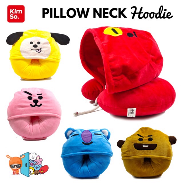 KIMSO Bantal  Leher  Hoodie Neck Pillow korea Kpop BTS BT21 