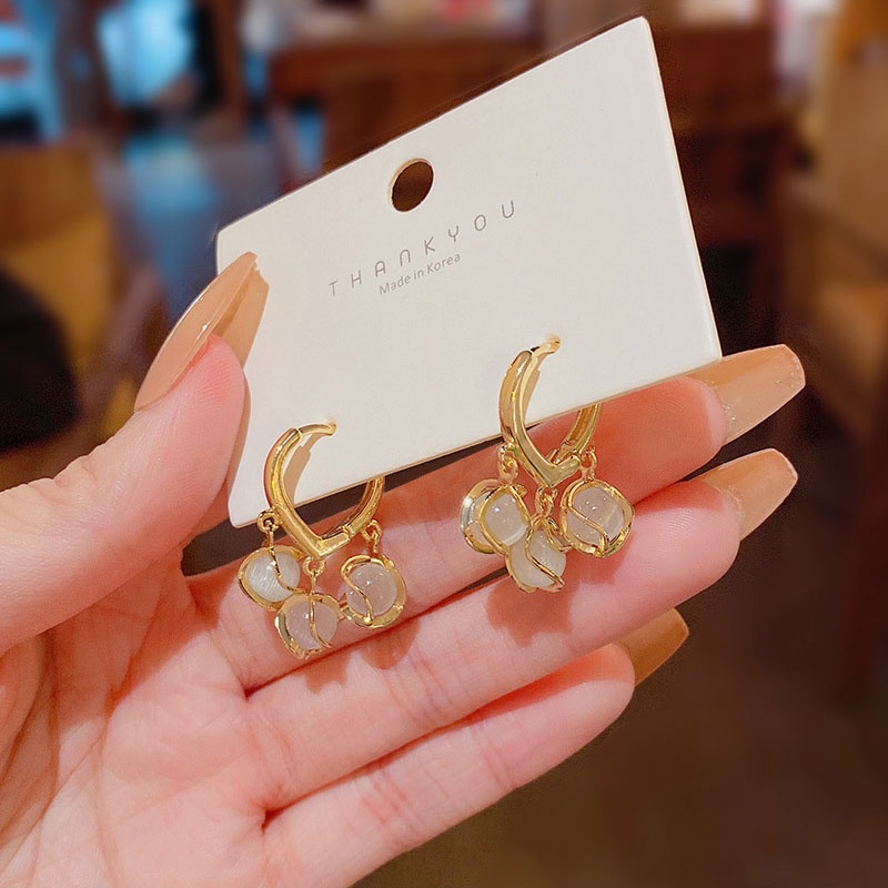 Anting Stud Bahan 925 silver needle Bentuk Opal Untuk Wanita