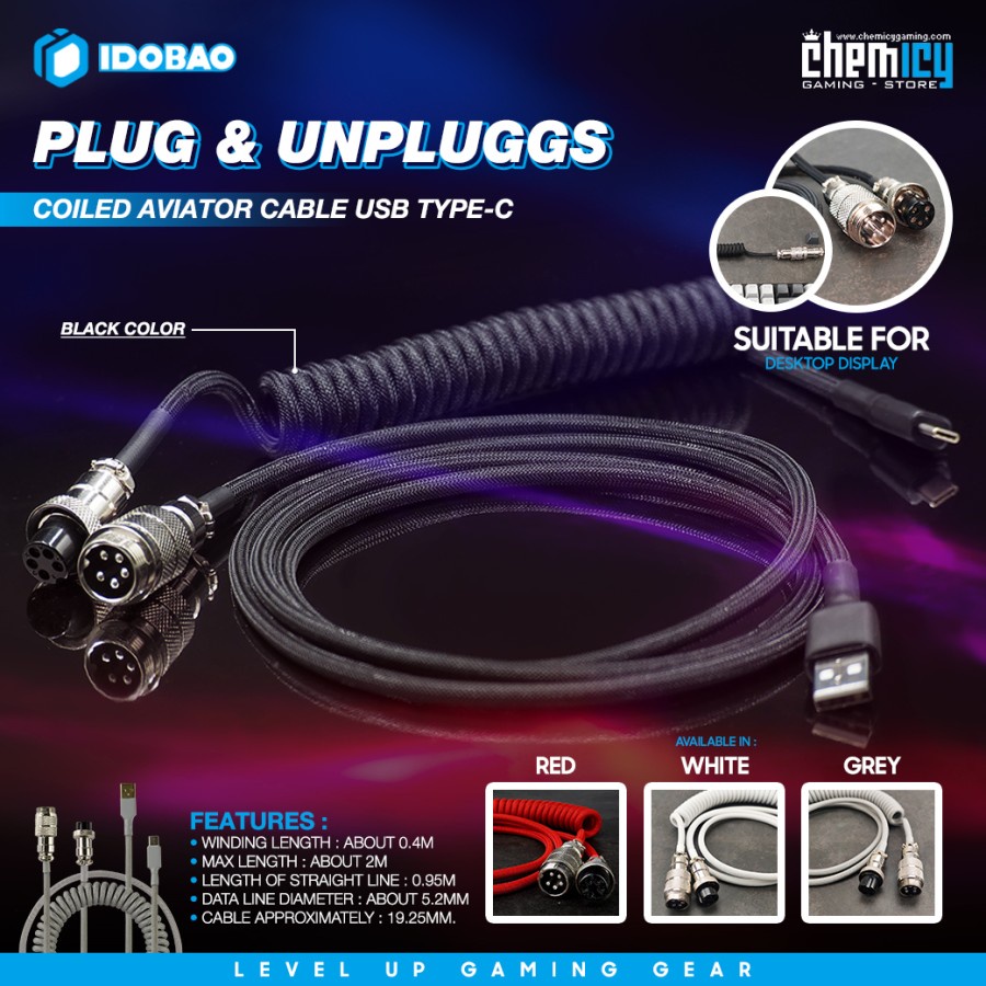 Idobao Plugs and Unpluggs Data Lines Coiled TAK Cable Type-C