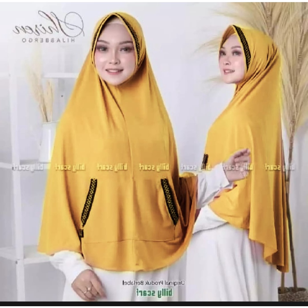 Jilbab instan Kantong Zigzag Kerudung kekinian Bergo terbaru 2021 Hijab Jumbo syar'i-Mustard