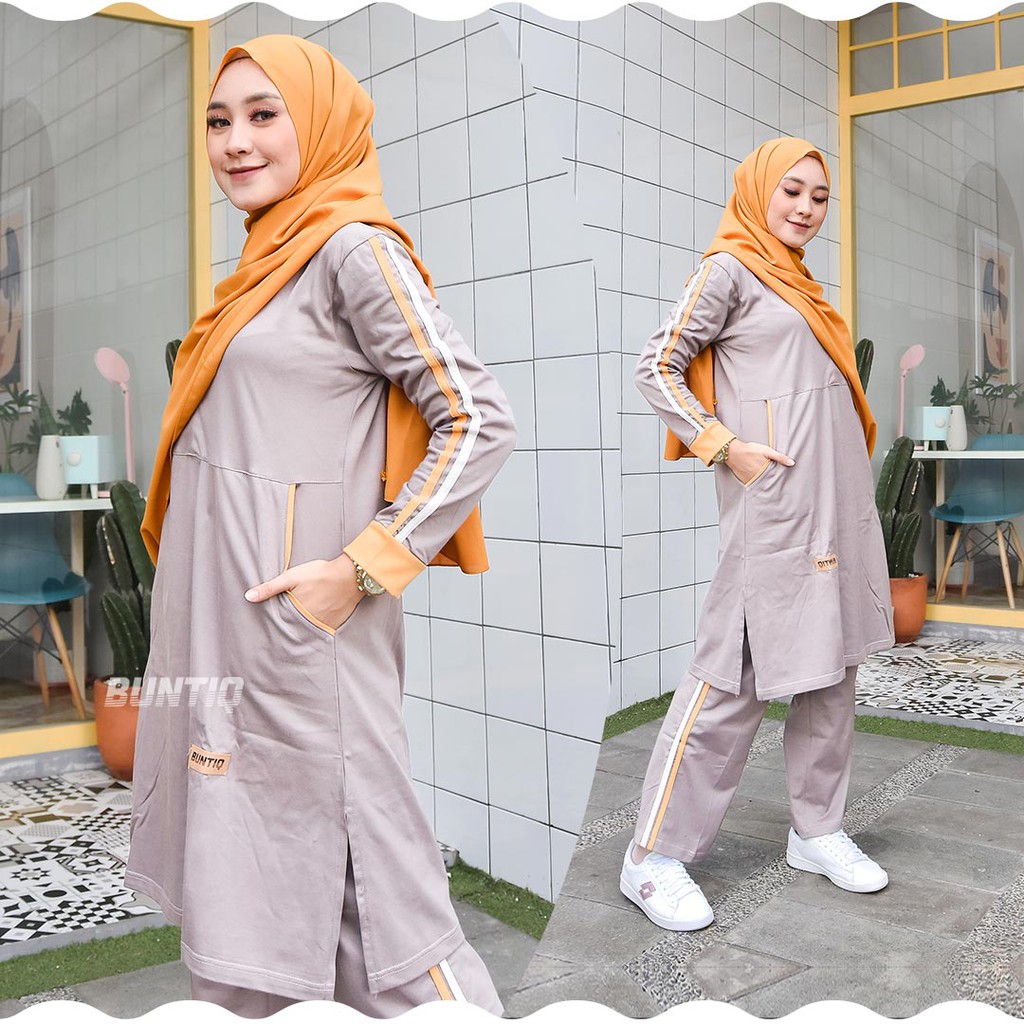 Promo Baju Olahraga Muslimah Buntiq Warna Wood Setelan Baju Olahraga dan Celana Olahraga Muslimah