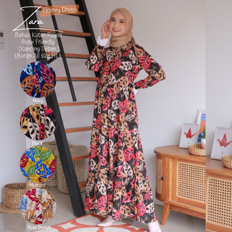 TERMURAHH!!!(bisa COD) HOMEY DRESS DEWASA-HOMEY DRESS ZARA MOTIF DAUN-BAHAN KATUN RAYON-BESTSELLER