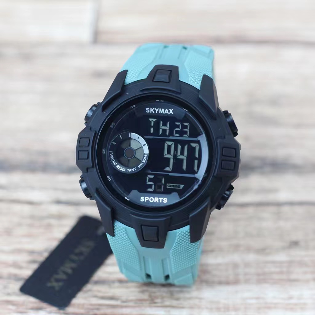 JAM Tangan pria ORIGINAL SKYMAX SPORT 2117 Tali Rubber Hitam DIGITAL Original BERGARANSI