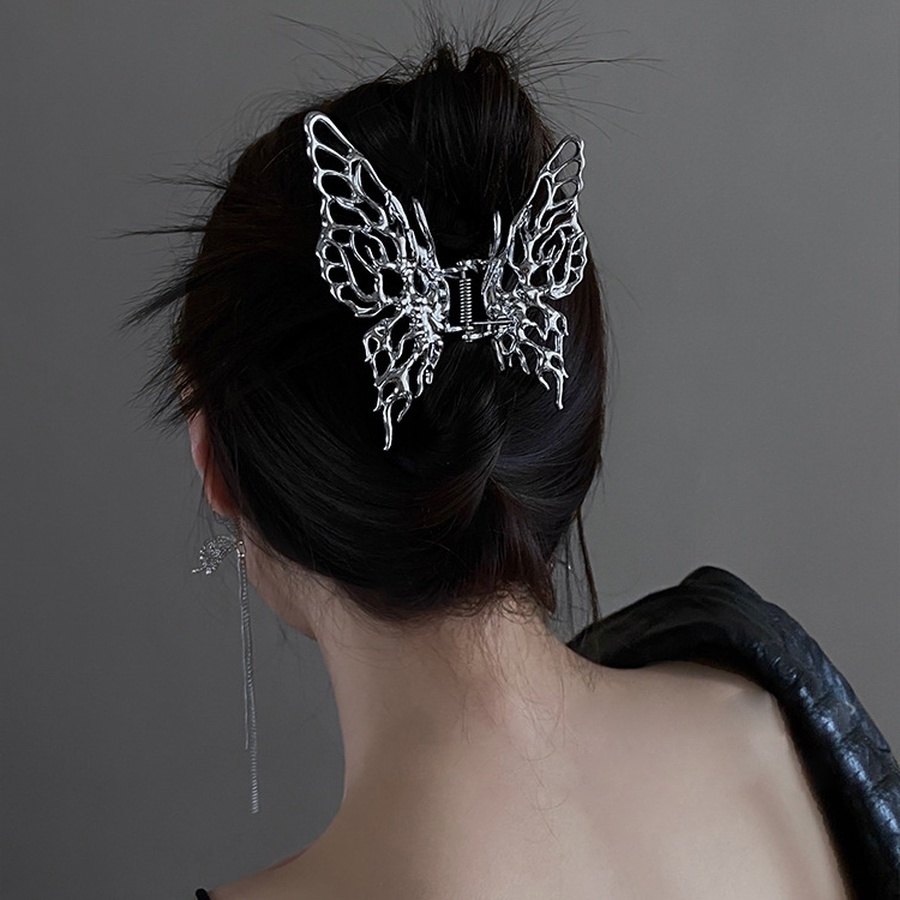 Jepit Rambut Ponytail Model Butterfly Hollow Bahan Metal Alloy Gaya Korea Untuk Wanita