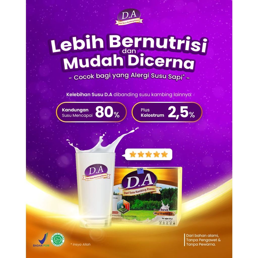 

D.A Susu Kambing Etawa Bubuk Dengan KOLOSTRUM Isi 10 Sachet