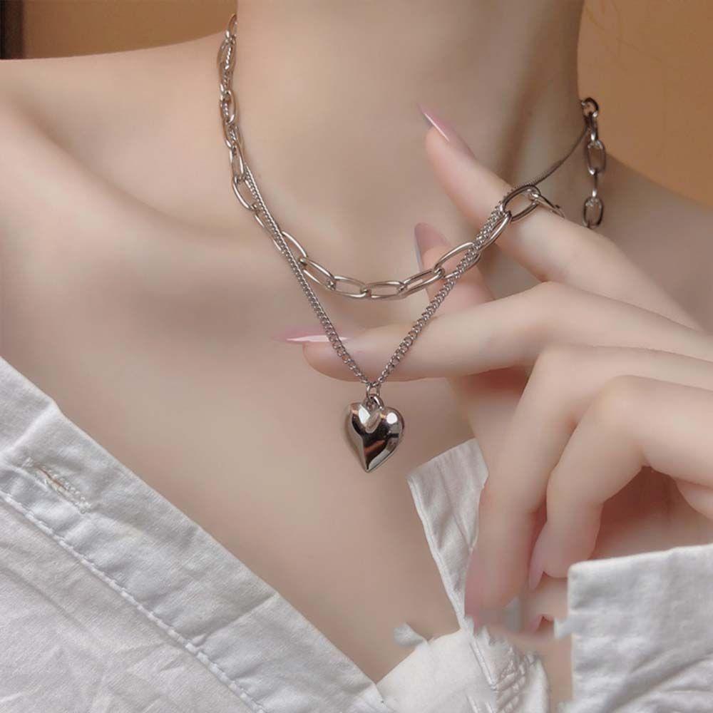 Mxbeauty Kalung Wanita Fashion Hip pop Perempuan Perhiasan Pesta Multilayer Rantai Ganda