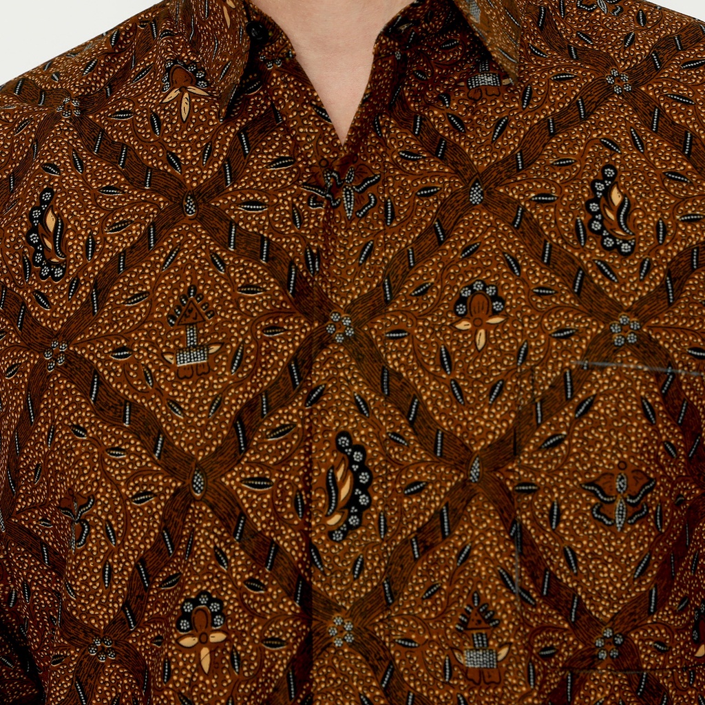 KEMEJA BATIK PRIA Slimfit Lengan Panjang Premium Motif Sidomukti Sogan Klasik Tradisional Jarik Coklat 724251 Cap 72