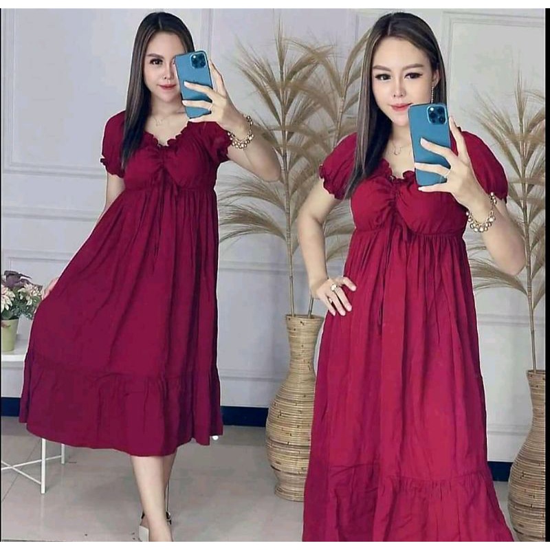 DASTER ELSA LENGAN PENDEK MURAH DASTER SERUT ELSA RAYON SEKDRES RAYON-Ds elsa polos Maroon