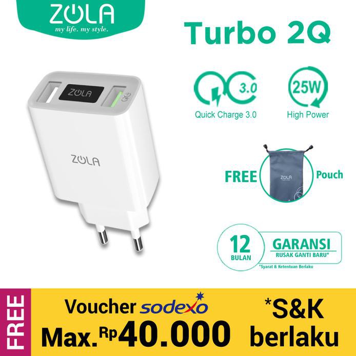 ZOLA Turbo 2Q Qualcomm Quick Charge 3.0 Dual Output USB Charger - Putih