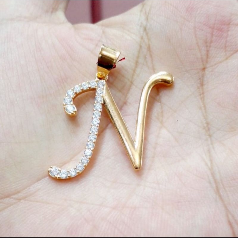 Liontin huruf N emas asli