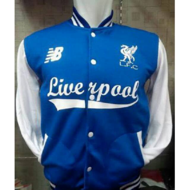 Jaket Baseball Liverpool New Balance warna biru terbaru 2016/2017