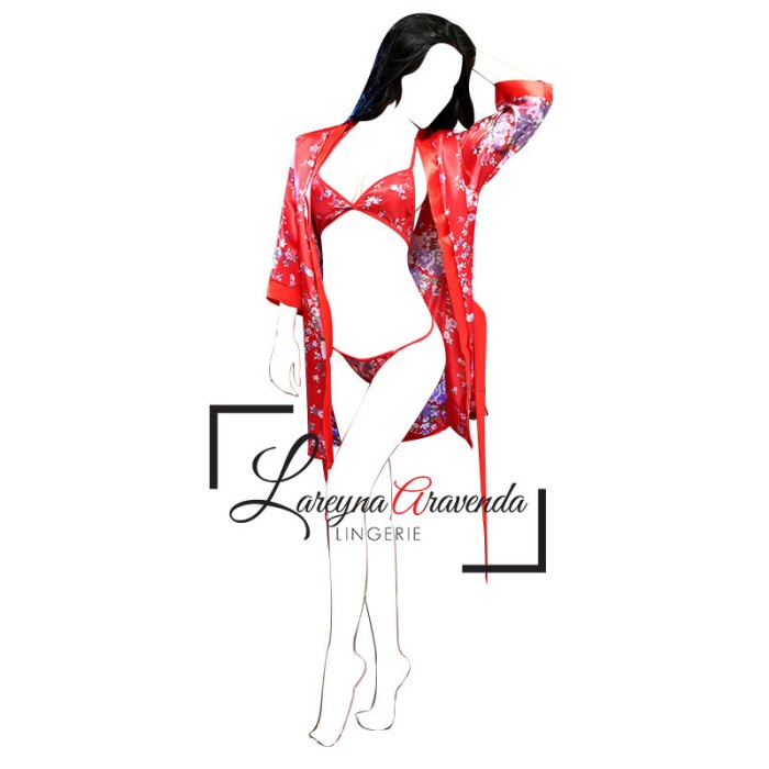 SET LINGERIE SEXY + G STRING + BRA BAHAN SATIN JEPANG KIMONO LG050 HIGHT QUALITY