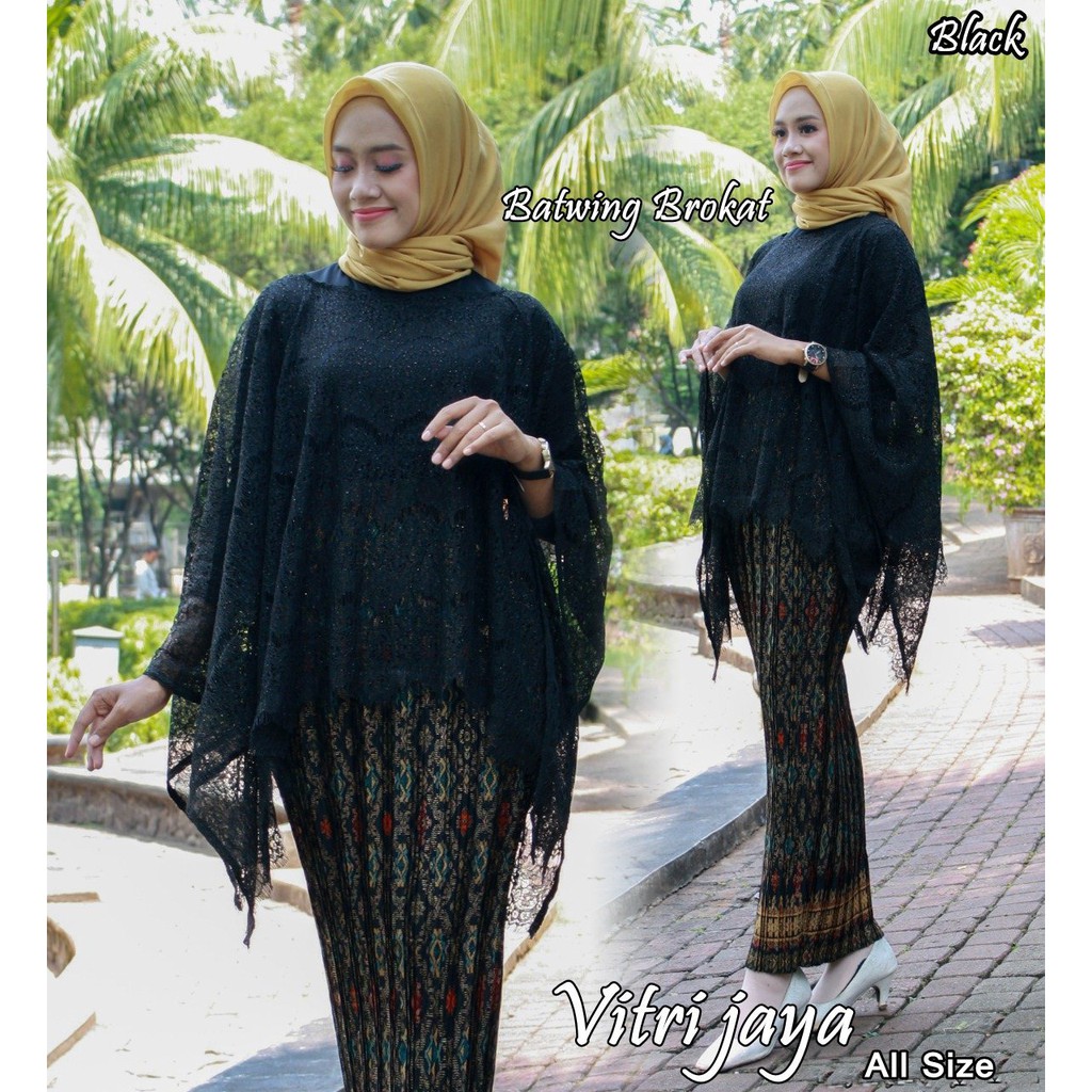 SB Collection Stelan Kebaya Desi Brukat Batwing Kalong Dan Rok Plisket Maxi Jumbo Batik Wanita