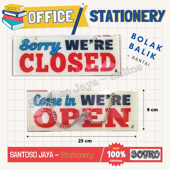 

Akrilik BOYKO - OPEN CLOSED Rantai Bolak Balik - Acrylic Sign 25x9 cm