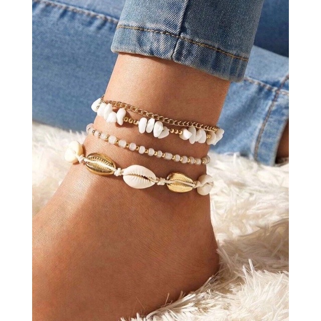 Ark.co - Honolulu set bracelet &amp; anklet gelang tangan kaki tumpuk beads shell kerang