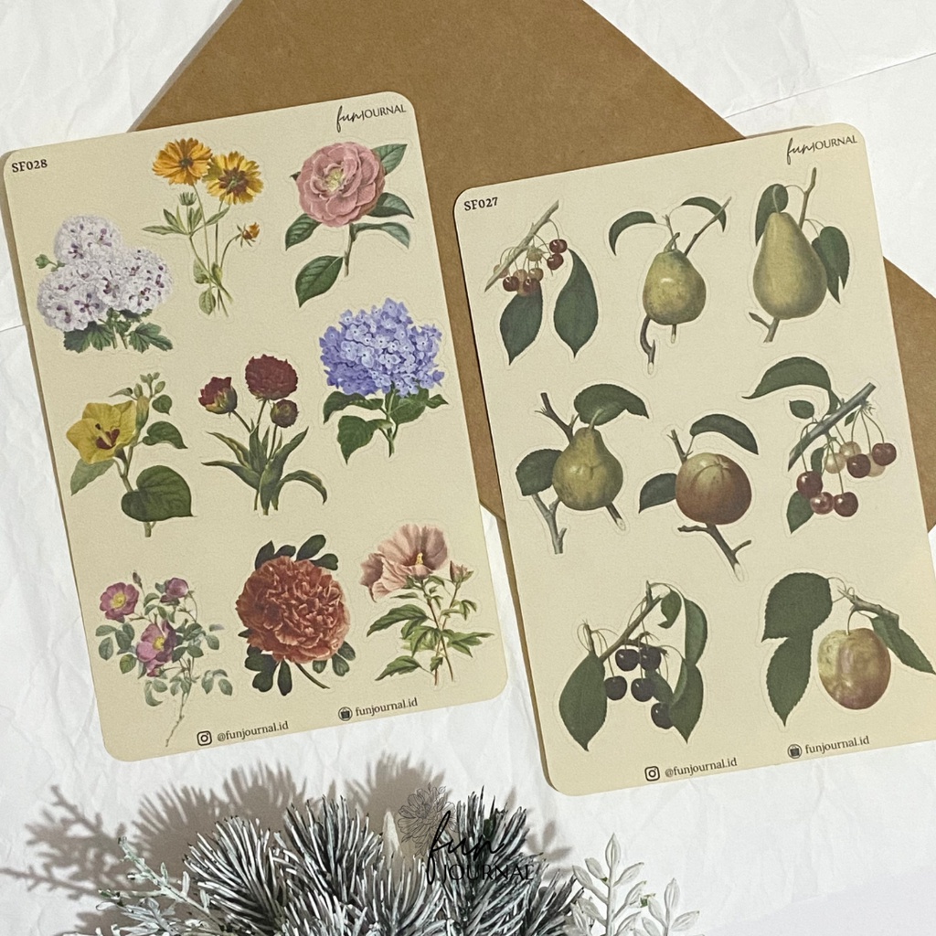

HERITAGE FRUIT AND FLOWER STICKER STIKER SHEET UNTUK JOURNAL JURNAL PLANNING PLANNER SCRAPBOOK DIY BUJO