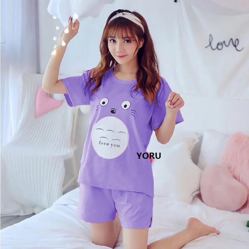 Pamelo Baju Tidur Baby doll Wanita Dewasa Stelan HP/Celana Pendek Allsize Baju Tidur Katun Piyama Kaos Katun