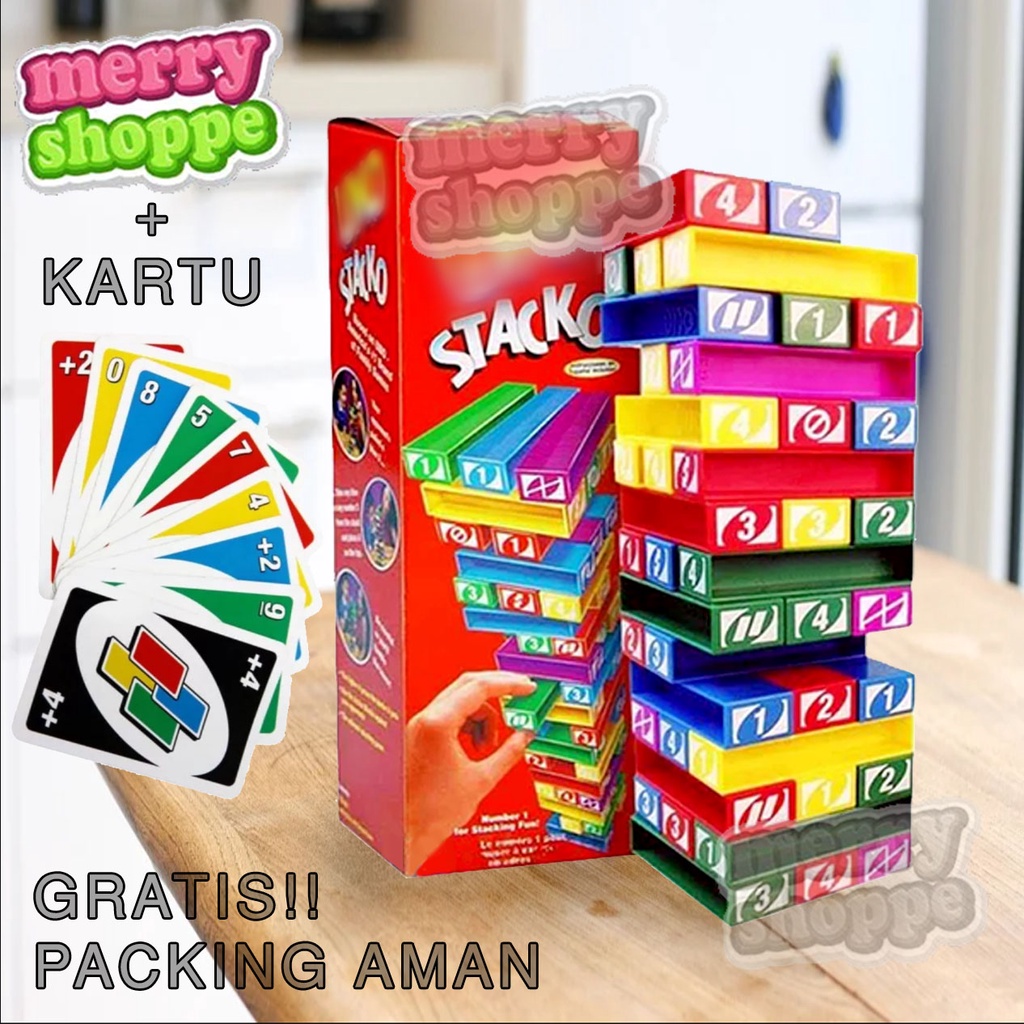 Permainan Balok Susun Unooo Stacko Tower Tinggi Mainan anak-anak bersama Teman dan Keluarga Untuk Prank Family Boardgame Bahan Plastik Bisa COD Bukan Buat SANDlAGA UNO