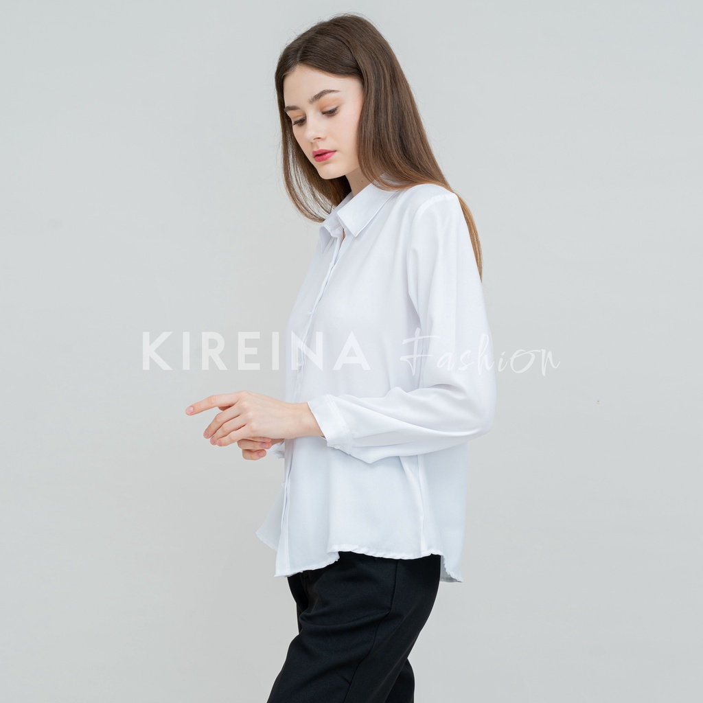 Kemeja Putih Wanita Premium Kemeja Polos Putih Wanita Kemeja Formal Wanita Bahan Moscrape Premium | Kireina Fashion