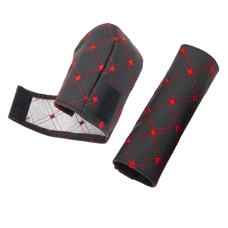 Wine Red Car Decoration Accessories Set Seat Belt Cover Set Kulit Kotak Tisu Mobil Gear Penutup Rem Tangan Armrest Pad Headrest Cushions Pillow Set