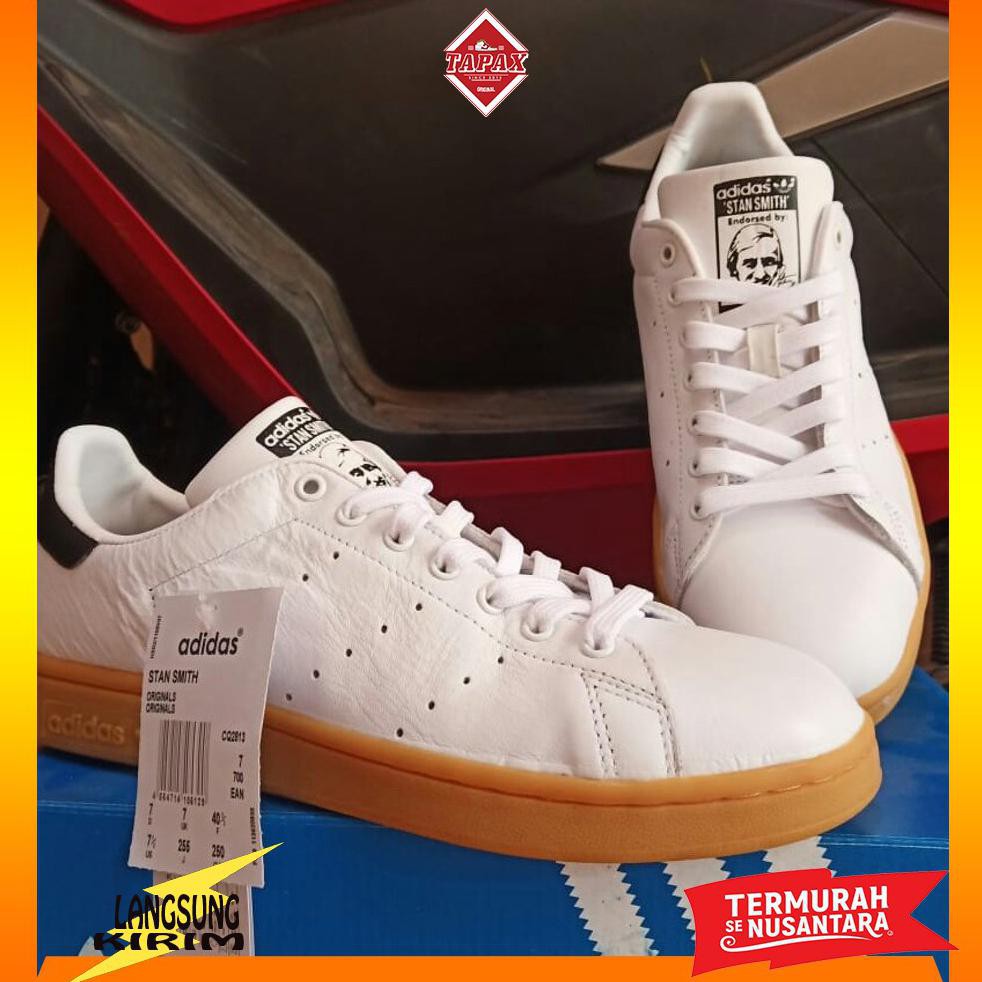 Sepatu Pria Keren Adidas Stansmith Stan Smith White Black Gum Original Komponen Murah