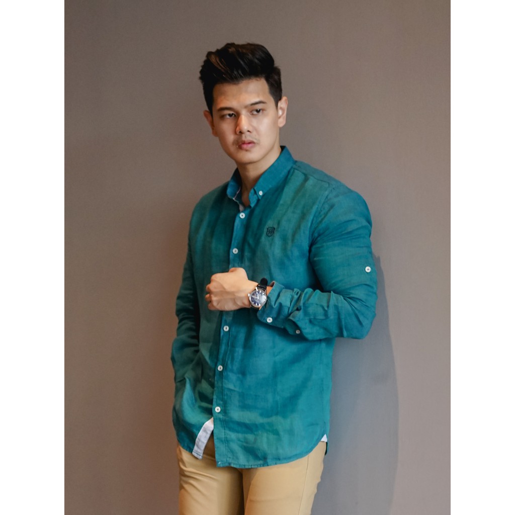 L/S Linen Shirt - Ocean Blue