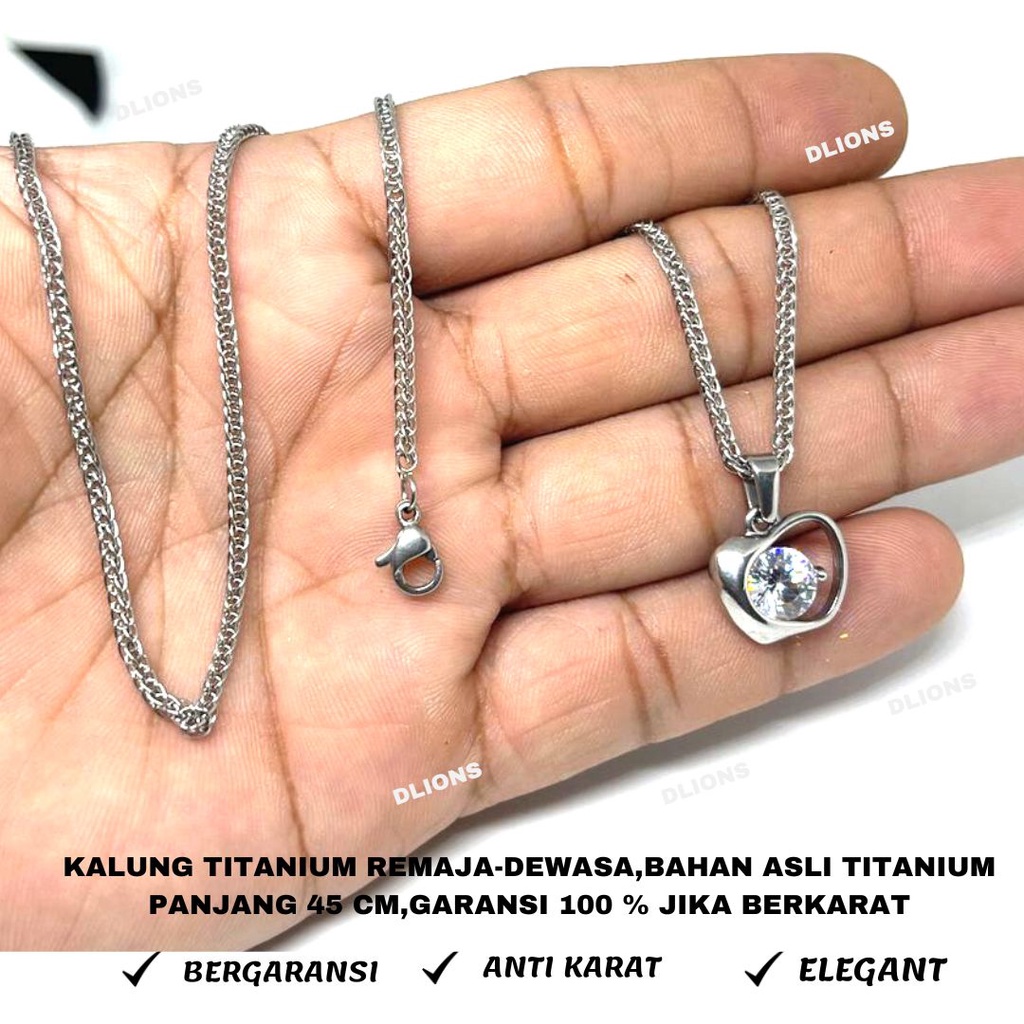 KALUNG LIONTIN TITANIUM ASLI ANTI KARAT WARNA SILVER PANJANG KALUNG 45 CM