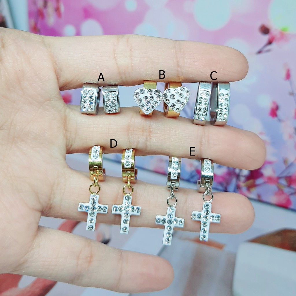 Anting Titanium Cetik Fashion Korea Salib Simple Gold Silver - BE375