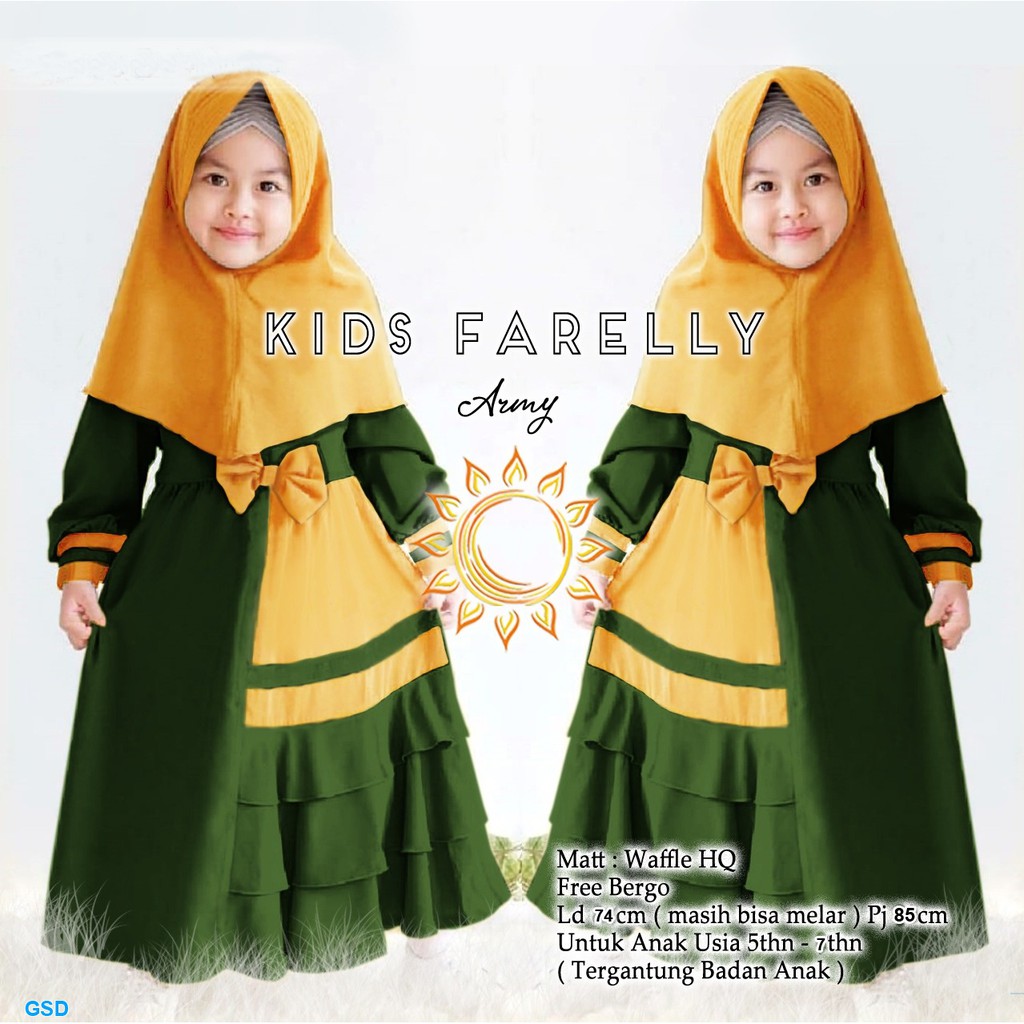 Kids farelly/gamis+khimar anak perempuan/baju muslim anak pita/pakaian muslim anak murah terbaru