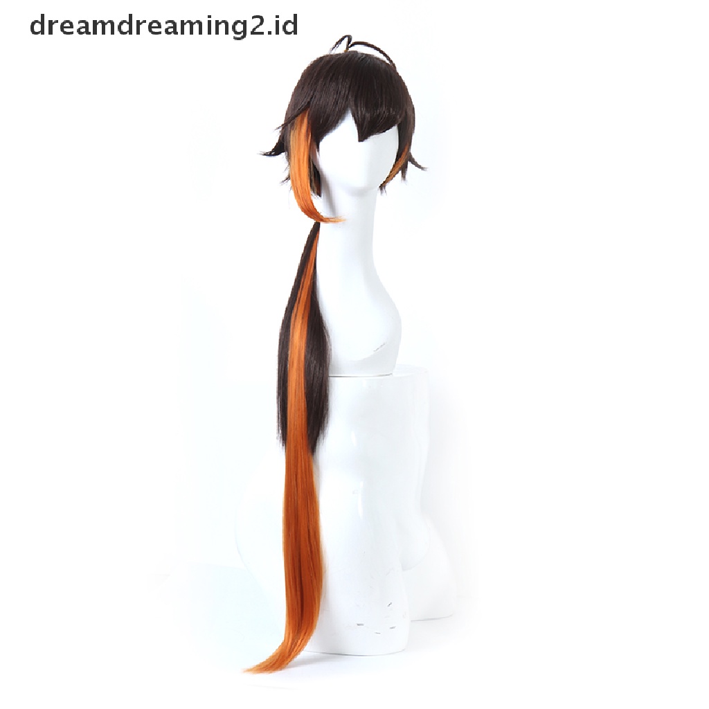 Wig Rambut Cosplay Zhongli Warna Hitam / Coklat