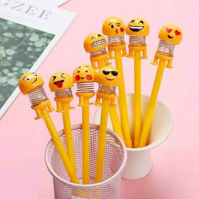 Pulpen karakter lucu korea spring doll non lampu cute character pen emoji doll