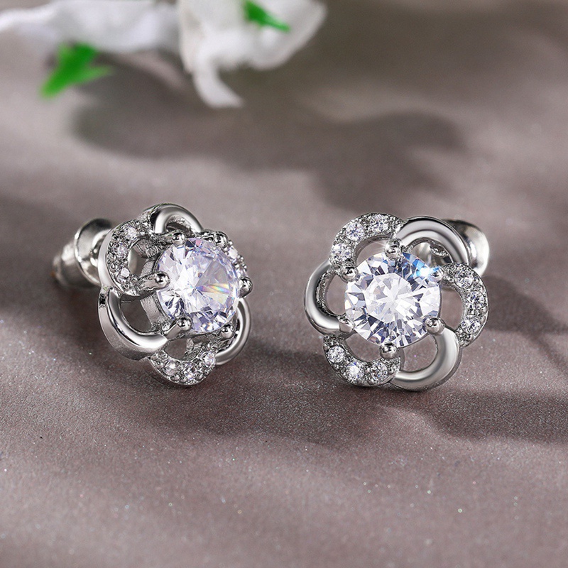 Bling Bling Flower Shaped Stud Earrings Engagement Wedding Accessories For Women Aesthetic Earrings Jewelry