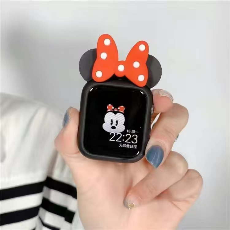 Bumper Penutup Silikon Lembut Kartun minnie Untuk Apple Watch SE 7 6 5 4 3 2 1 41mm 45mm 44mm 40mm 38mm 42mm Case Pelindung Kartun Lucu Untuk Aksesoris iWatch