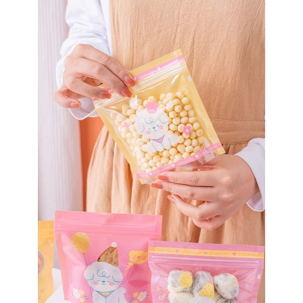 ZIPLOCK BAG MINI COOKIES PERMEN SNACK LUCU PINK PEACH UNYU ZP-M1