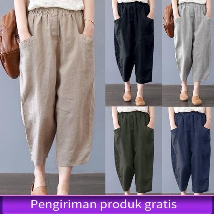 ZANZEA Fashion Muslim Wanita Pinggang Elastis Celana Panjang Kasual