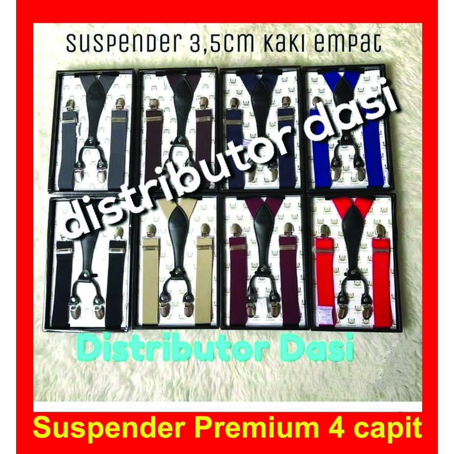 Suspender Kaki 4 Lebar 3,5 Cm Hitam Merah Biru Crem ready stok