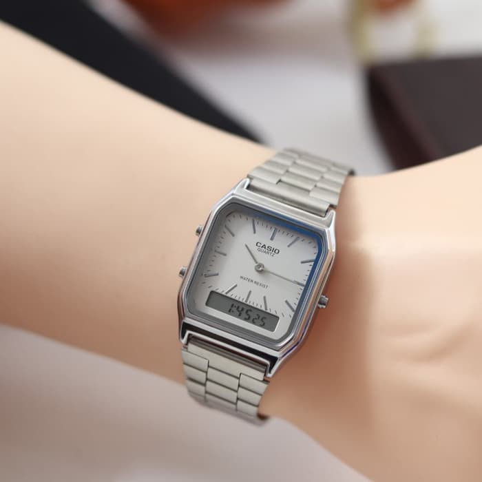Jam Tangan Pria / Cowok  Digital Segi 02Y Rantai Silver White