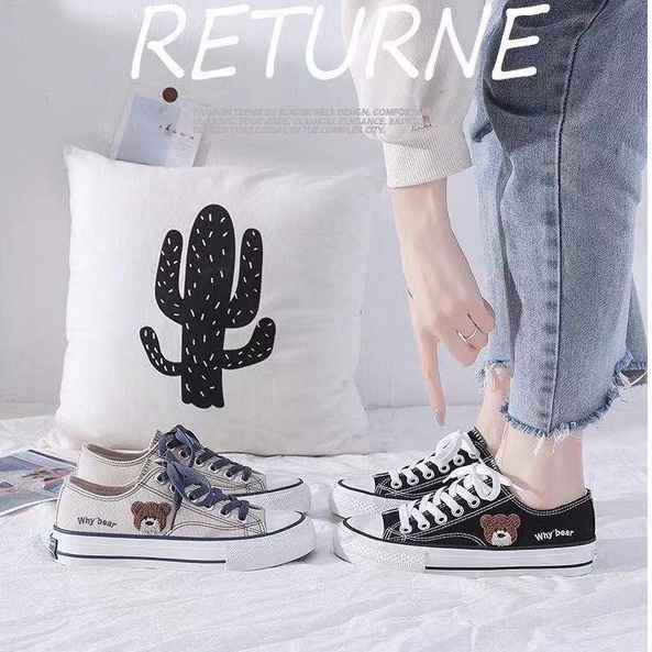 SEPATU FASHION TERBARU SNEAKERS KANVAS WANITA BERTALI TEDDY BEAR IMPORT