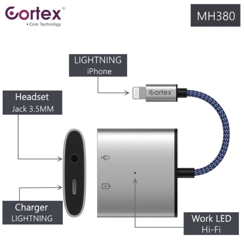 Cortex Splitter iPhone 2in1 Lightning to jack CONVERTER iPhone Original