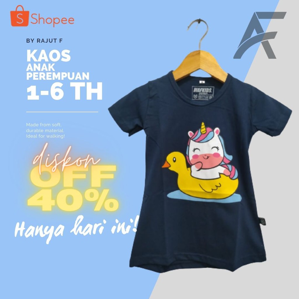 KAOS ANAK PEREMPUAN 1-6 TAHUN MOTIF PONY &amp; DUCK