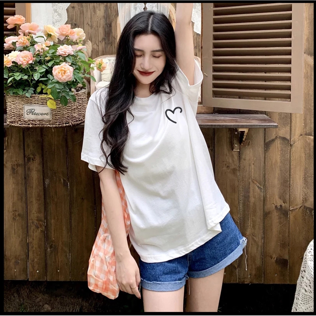 Baju atasan kaos cotton Premium love heart