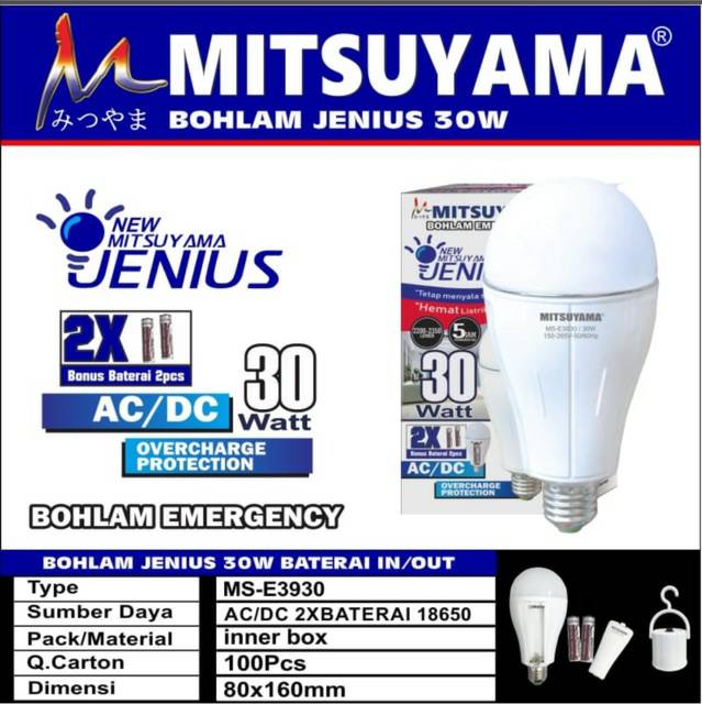 Lampu Bohlam Emergency  Jenius 30Watt Ajaib 2 Baterai MS-E3930 New